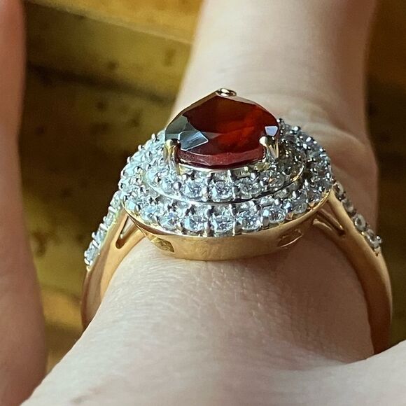 Natural Garnet Moissanite Sterling Silver Double Halo Ring Size 7.25 - Picture 2 of 8
